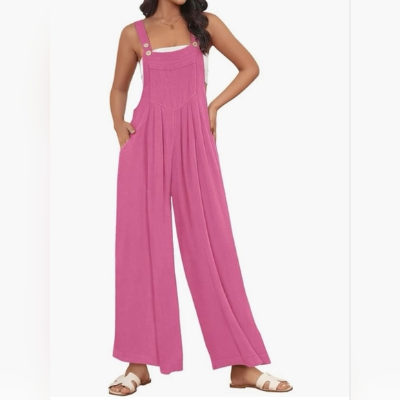 Automet NWT Women's Pink Jumpsuit Overalls Wide Leg Casuak - Picture 3 of 10